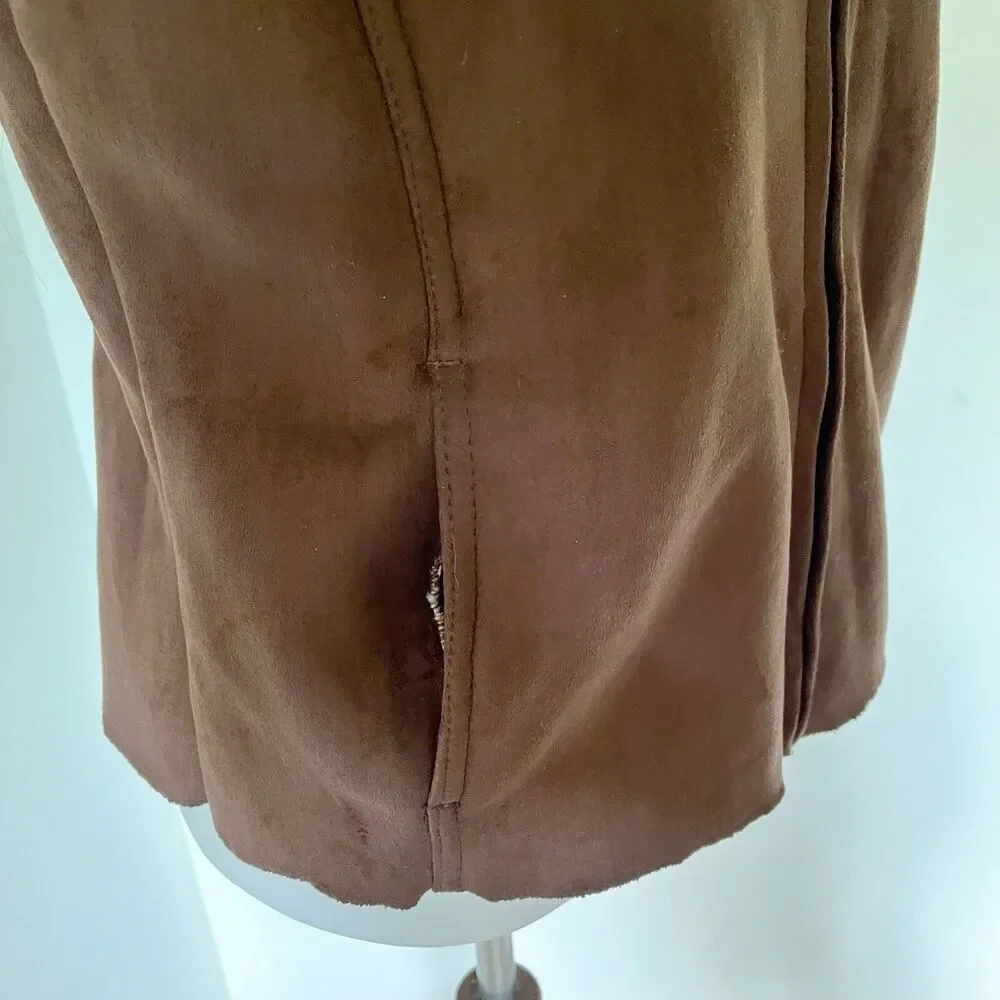 Sherpa Lined Lands End Zip Up Faux Suede Warm Vest Size M/P Medium Petite Brown